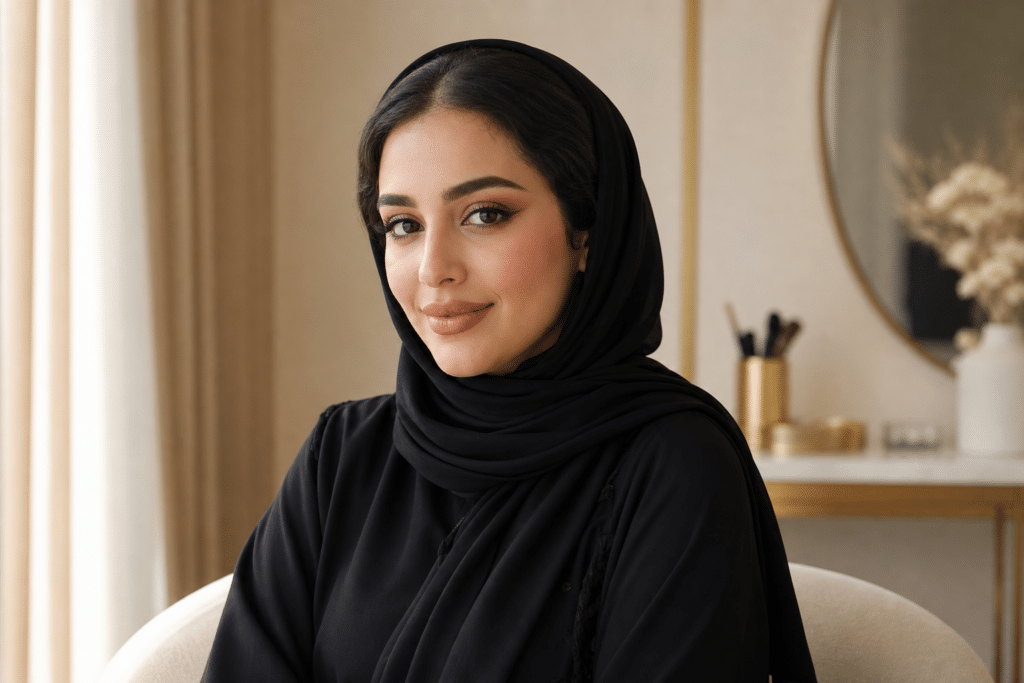 فنانة مكياج سعودية بإطلالة ناعمة واحترافية في الرياض

